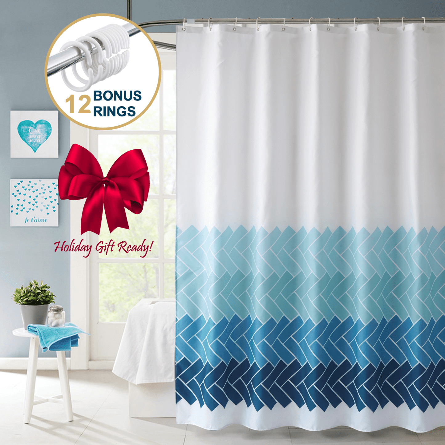 ComfiTime Shower Curtain with Hooks - 90GSM, 72 x 72