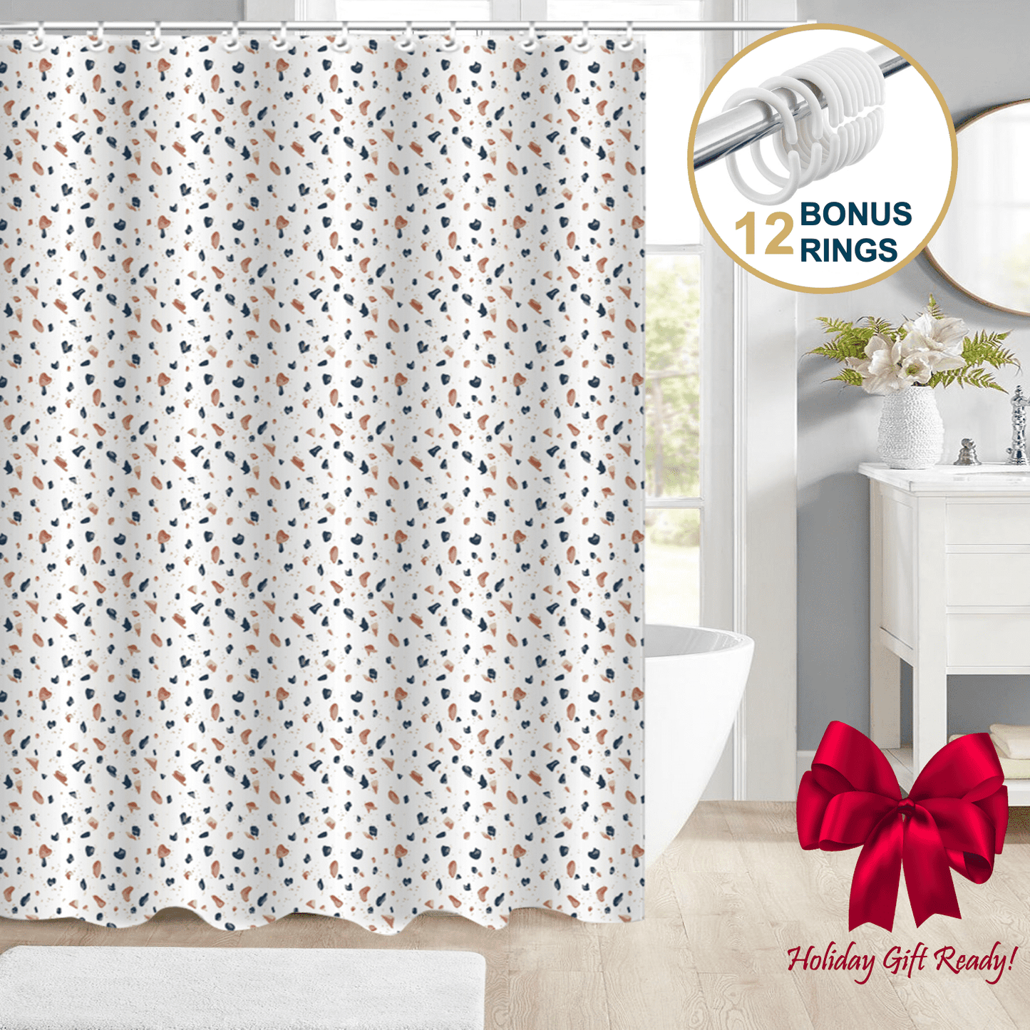 ComfiTime Shower Curtain with Hooks - 90GSM, 72 x 72