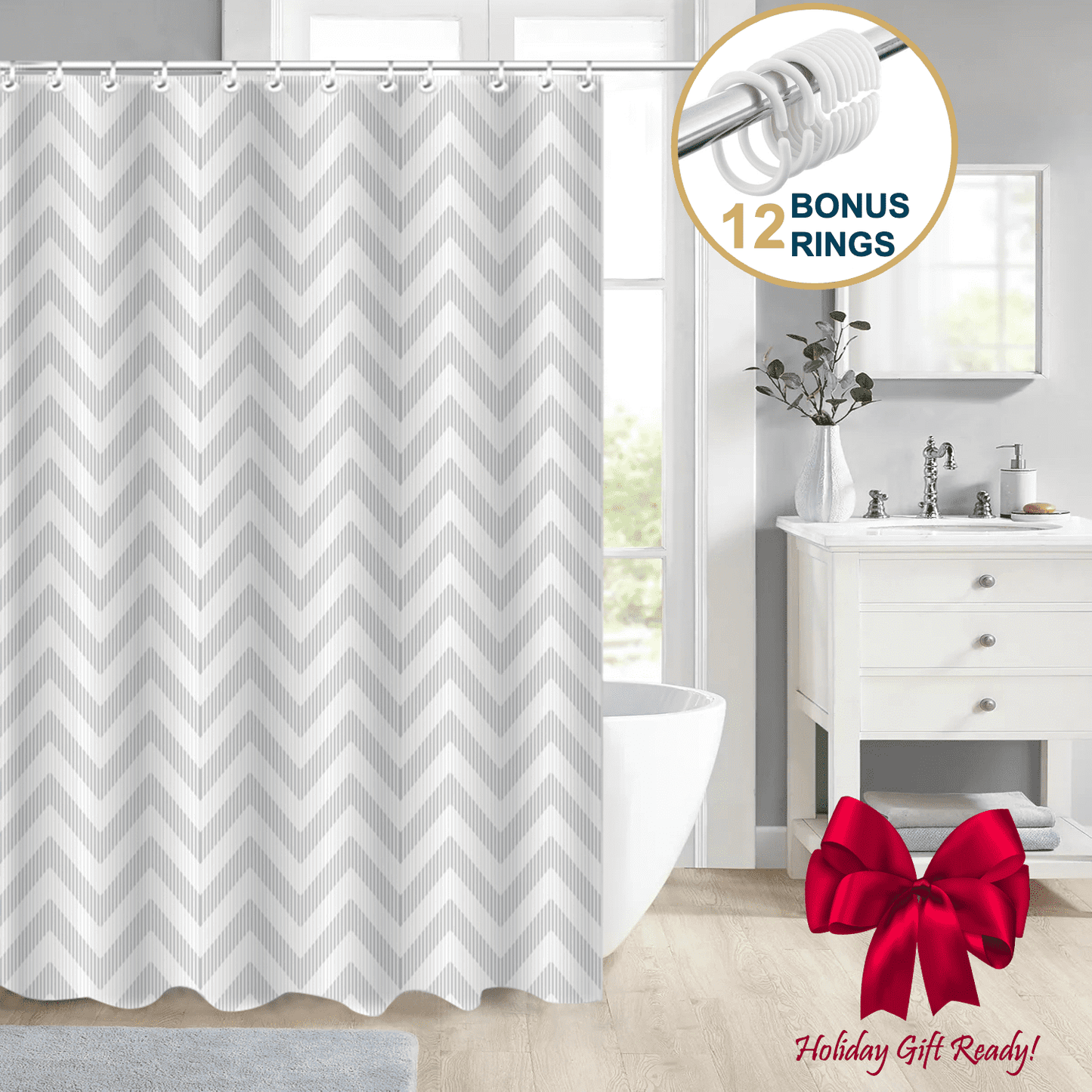 ComfiTime Shower Curtain with Hooks - 90GSM, 72 x 72