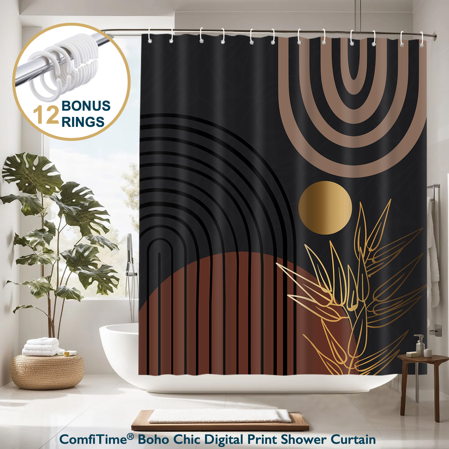 Boho Shower Curtain with Hooks