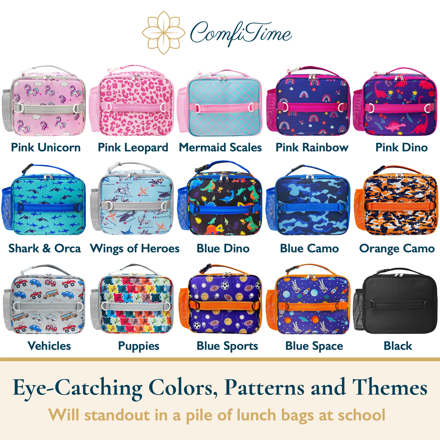 Insulated Lunch Bag for Kids With Shoulder Strap and Handles