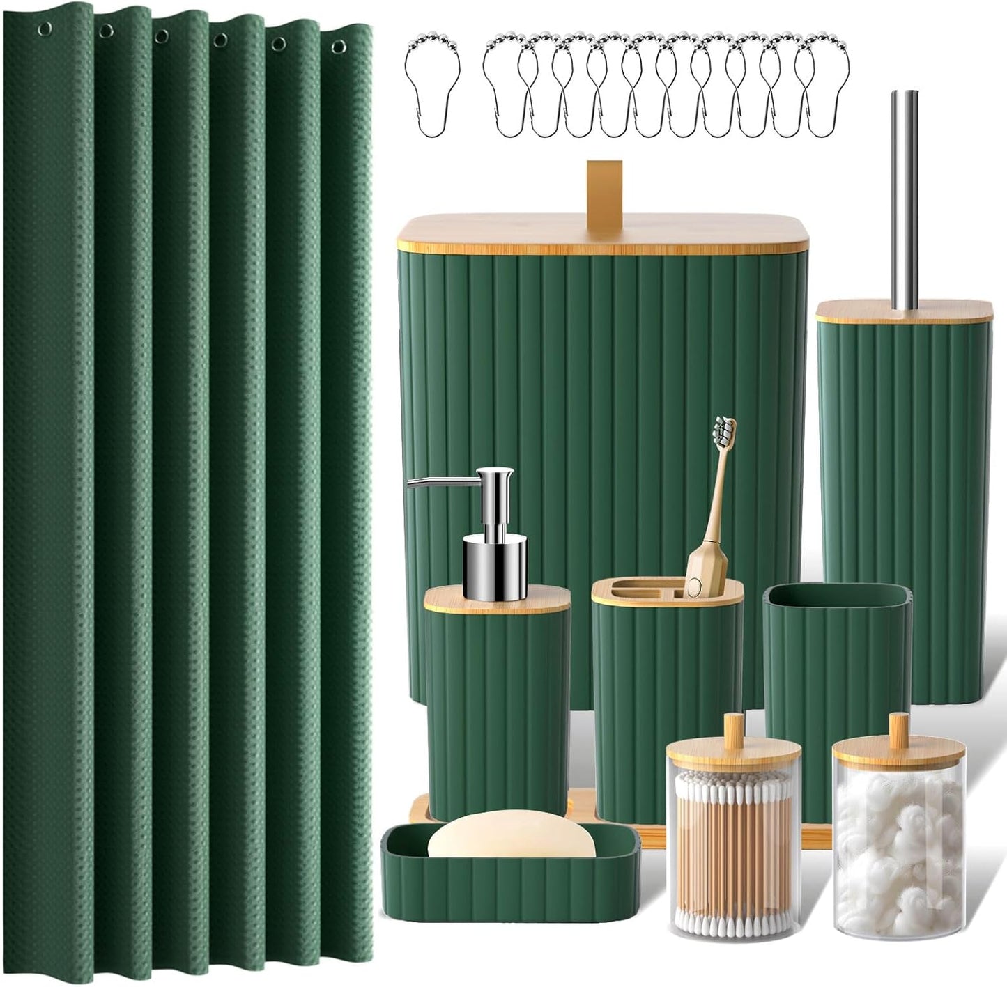 22-Piece Bathroom Set with Shower Curtain and Square Striped Trash Can