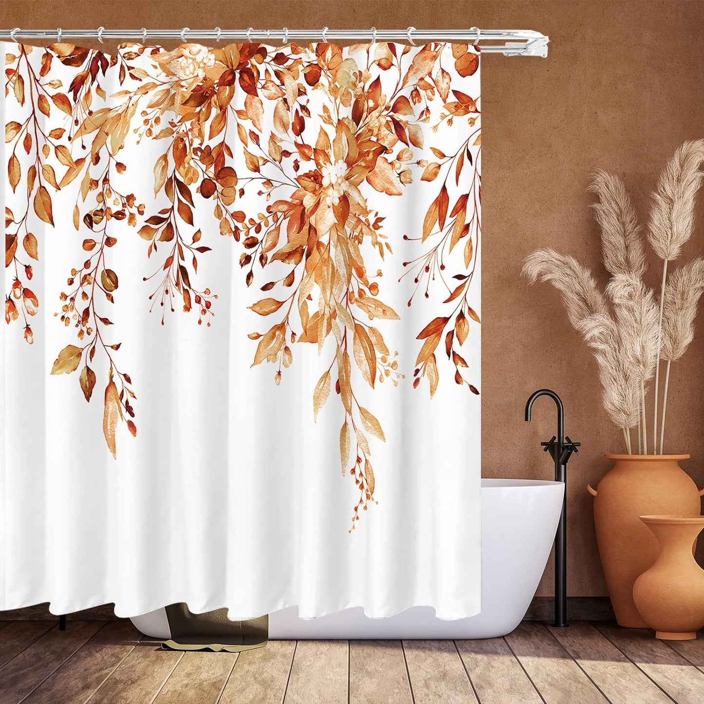 Shower Curtain With Weighted Hem and Bonus Hooks, 120 GSM, 72 x 72 in, Hanging Vines