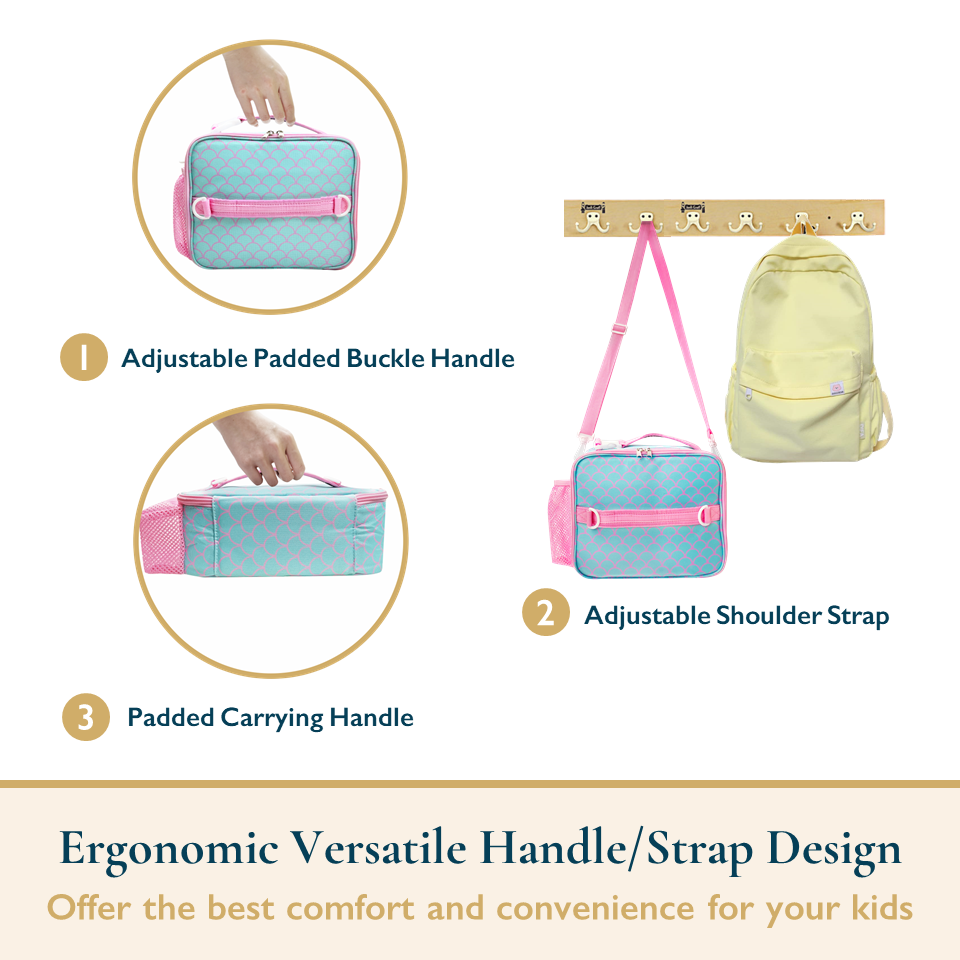 Insulated Lunch Bag for Kids With Shoulder Strap and Handles