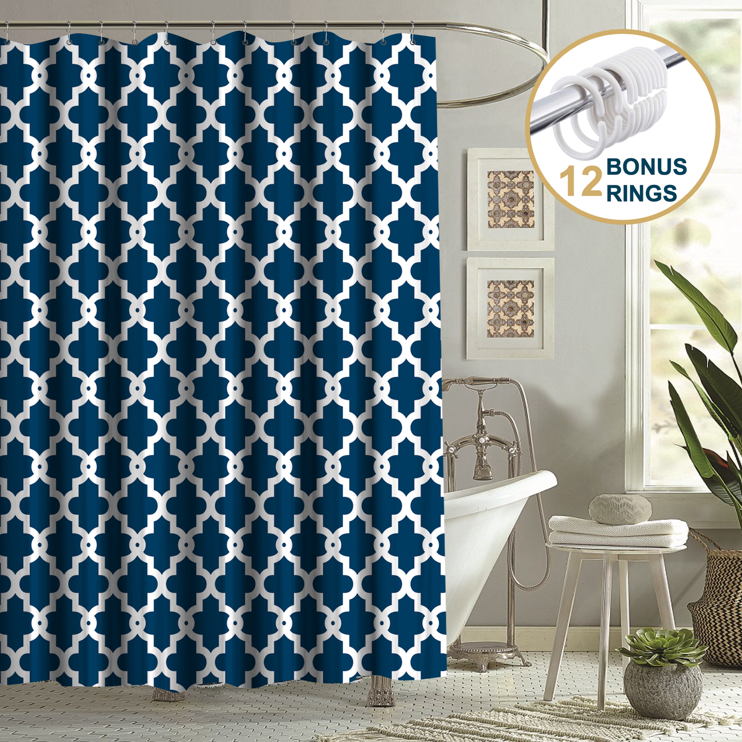 ComfiTime Shower Curtain with Hooks - 90GSM, 72 x 72