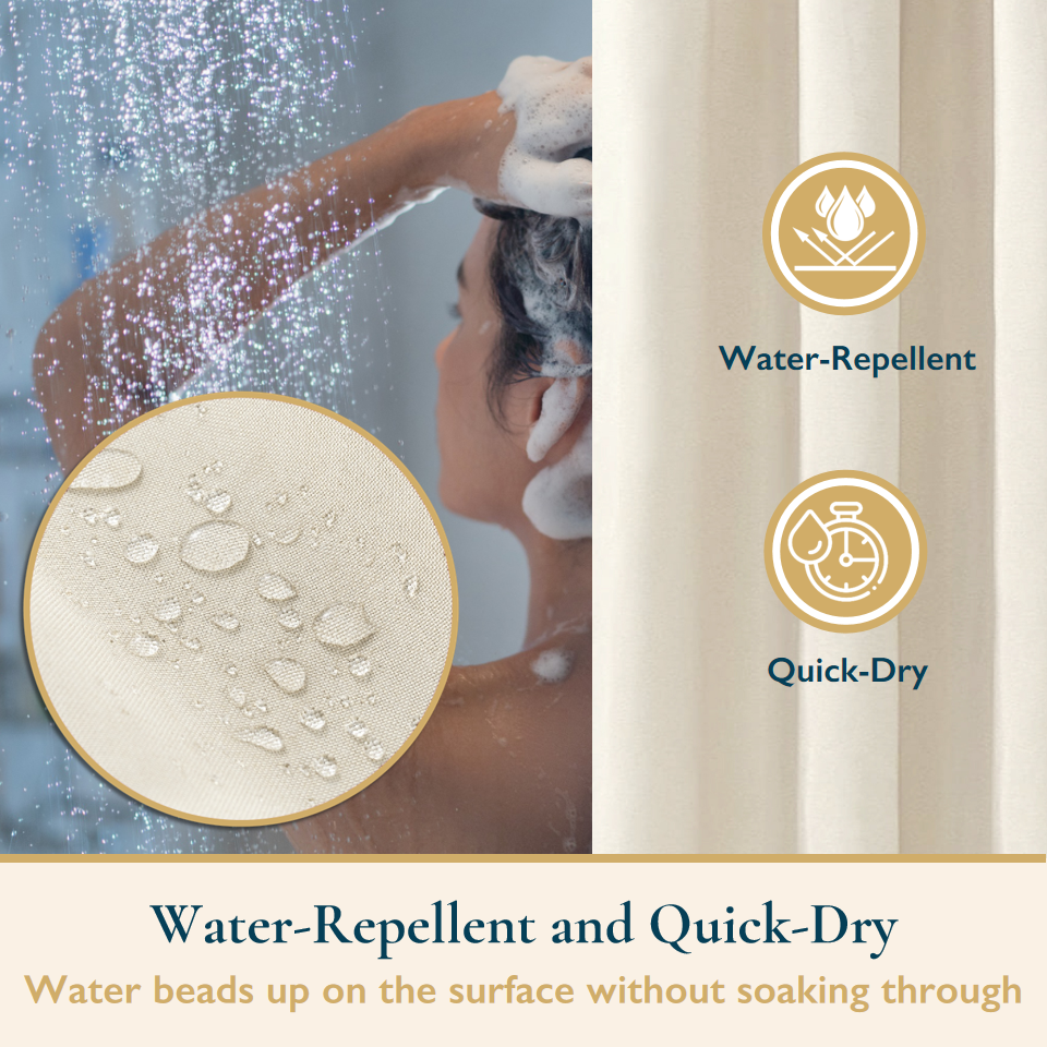 Faux Linen Shower Curtain With Stainless-Steel Hooks, 210 GSM, 72 x 72 in