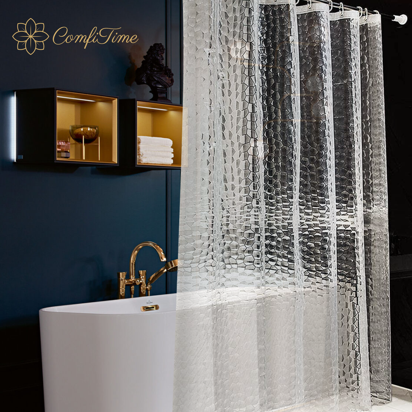 8-Gauge Waterproof Shower Curtain Liner With Bonus Hooks, 72 x 72 in