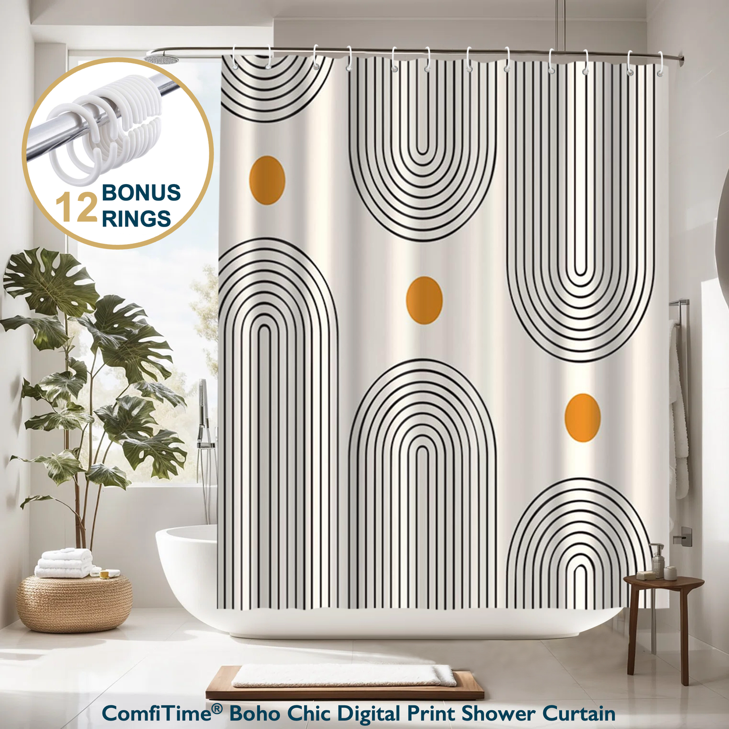 Boho Shower Curtain with Hooks