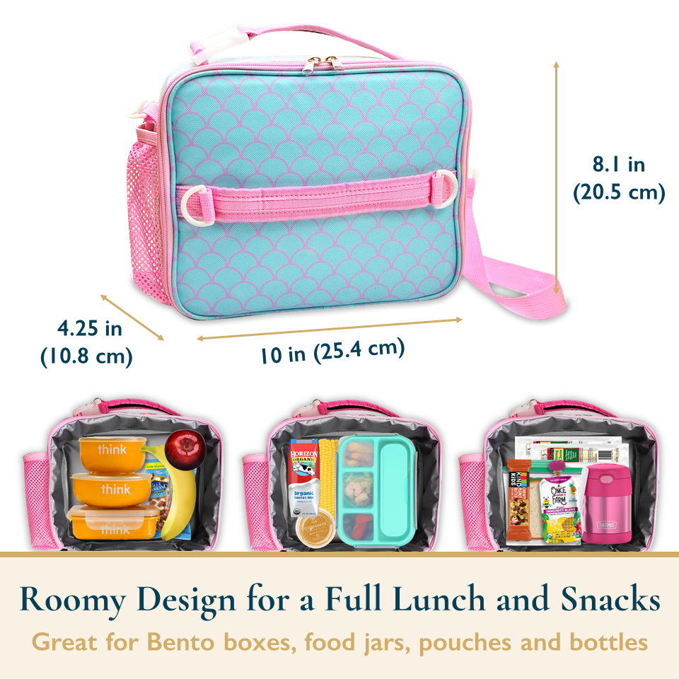 Insulated Lunch Bag for Kids With Shoulder Strap and Handles