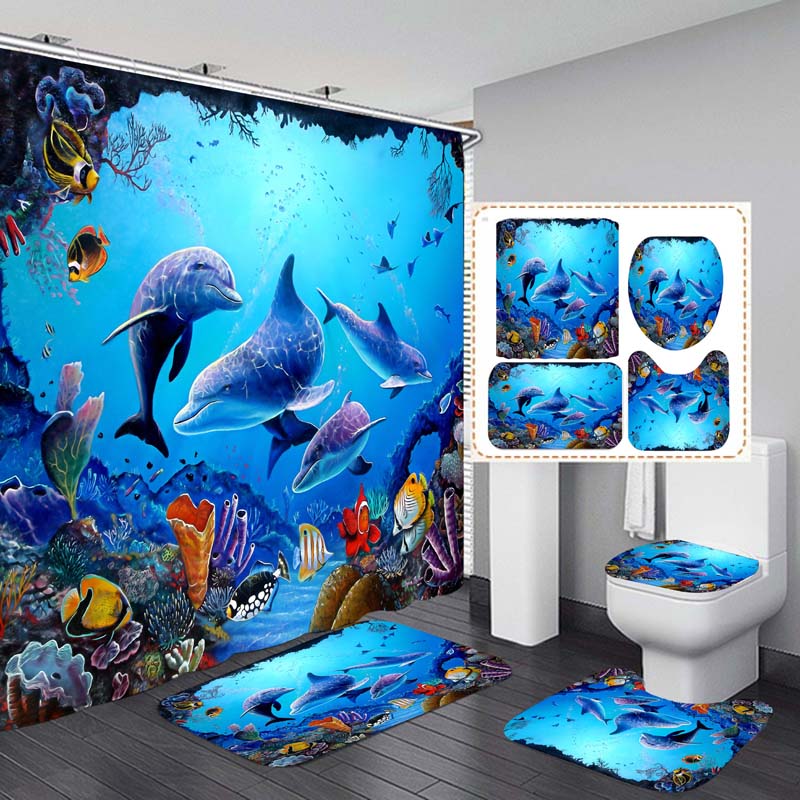 Shower Curtain and Bathroom Rug Set - 4PCS
