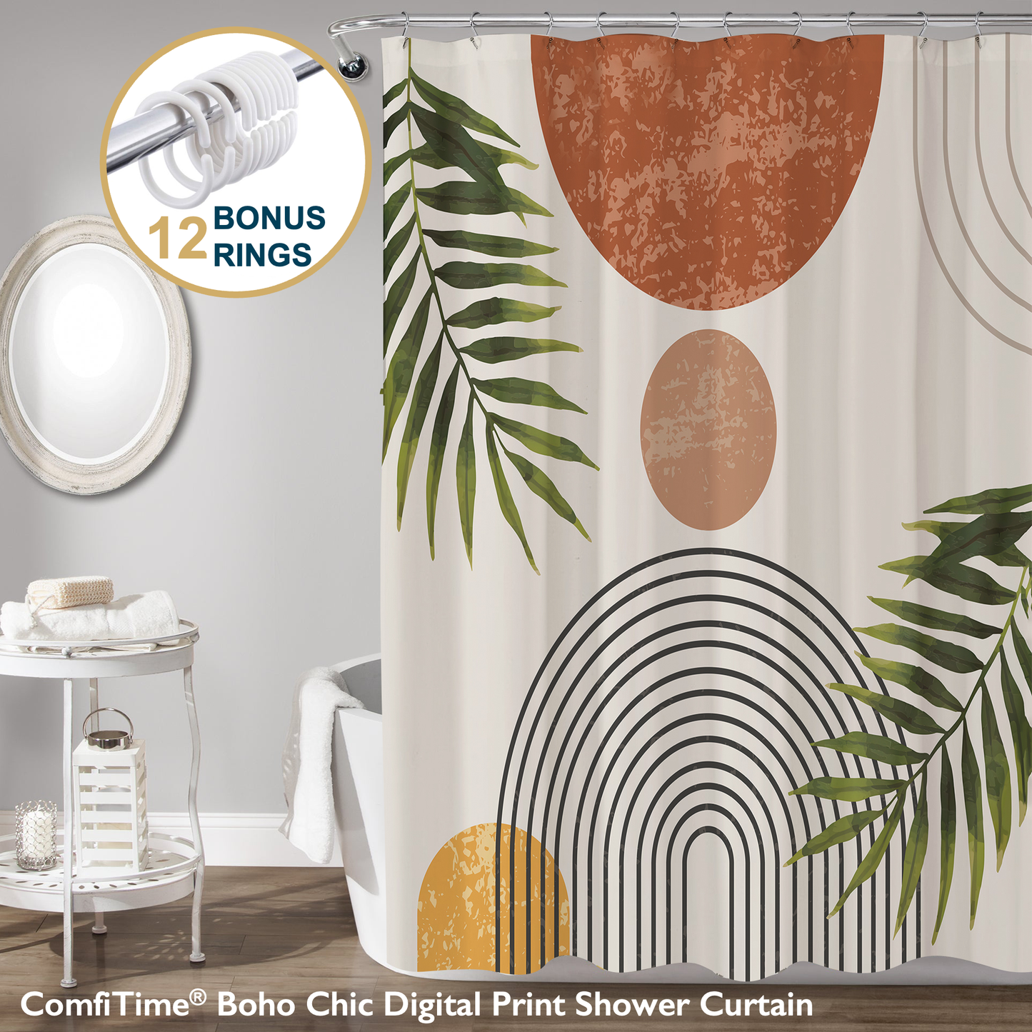 Boho Shower Curtain with Hooks