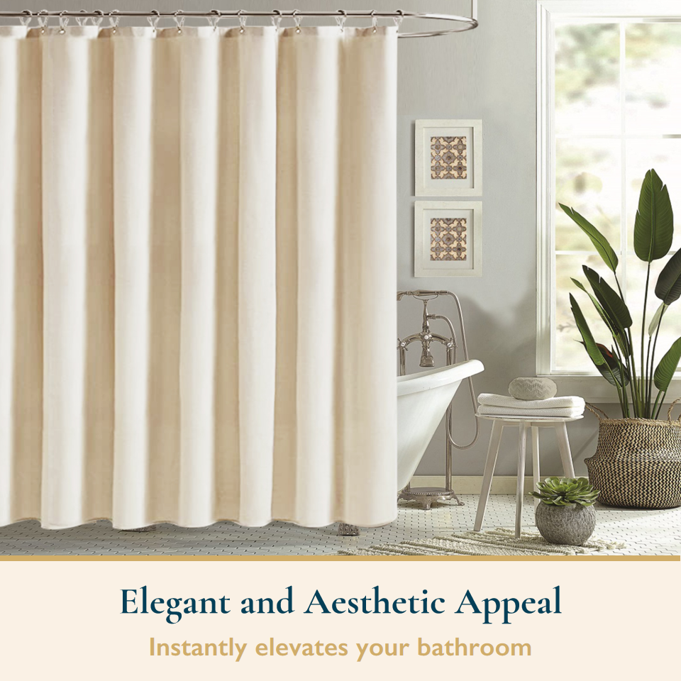 Faux Linen Shower Curtain With Stainless-Steel Hooks, 210 GSM, 72 x 72 in