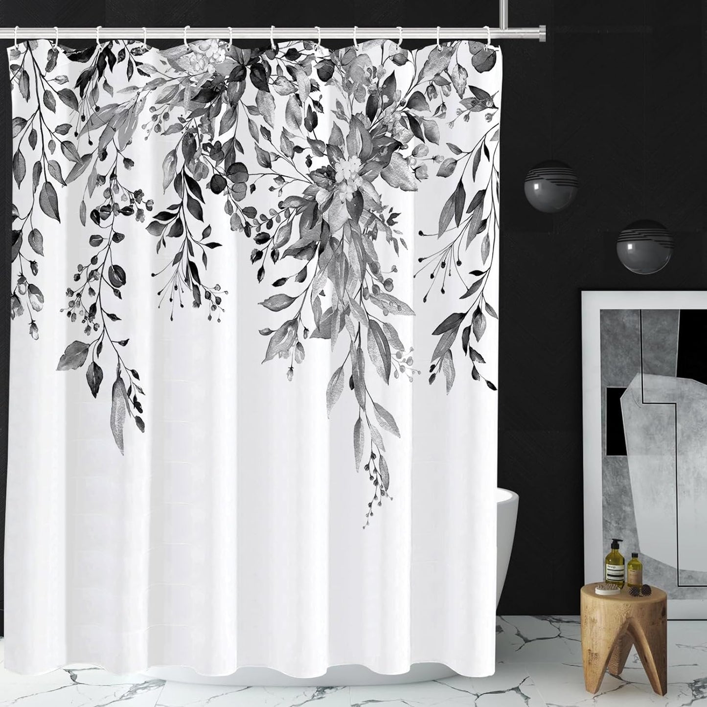Shower Curtain With Weighted Hem and Bonus Hooks, 120 GSM, 72 x 72 in, Hanging Vines