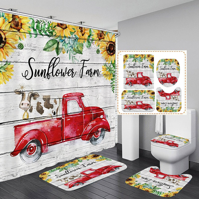 Shower Curtain and Bathroom Rug Set - 4PCS