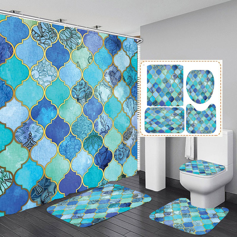 Shower Curtain and Bathroom Rug Set - 4PCS