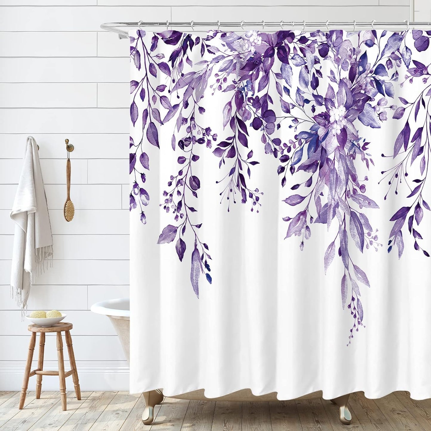 Shower Curtain With Weighted Hem and Bonus Hooks, 120 GSM, 72 x 72 in, Hanging Vines