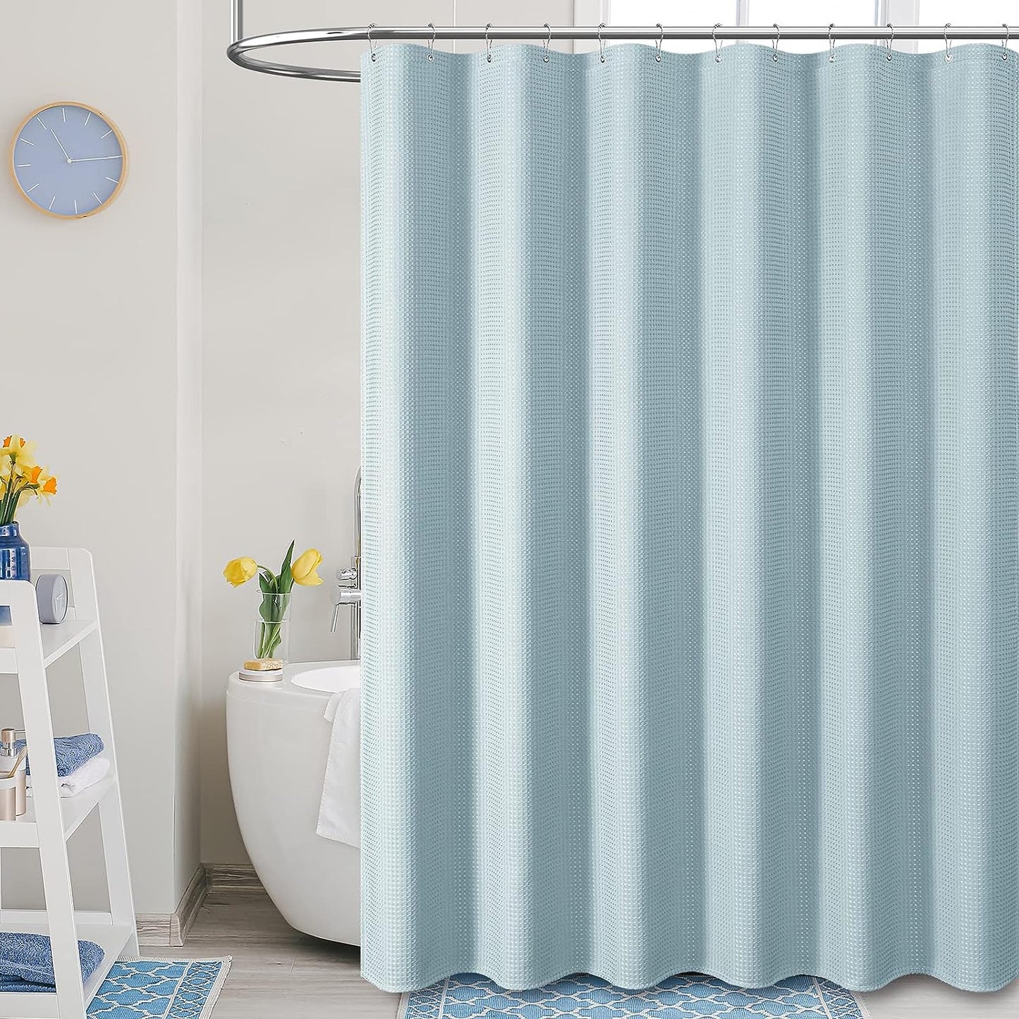 Embossed Shower Curtain With Stainless-Steel Hooks, 230 GSM, multi-size options