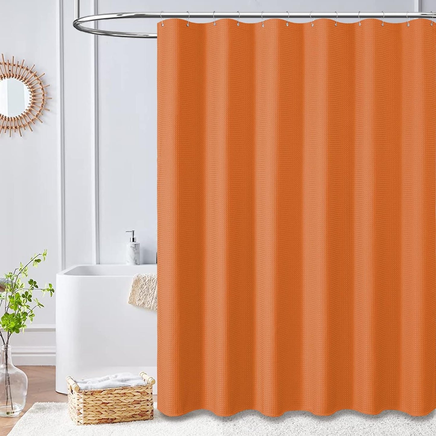 Embossed Shower Curtain With Stainless-Steel Hooks, 230 GSM, multi-size options