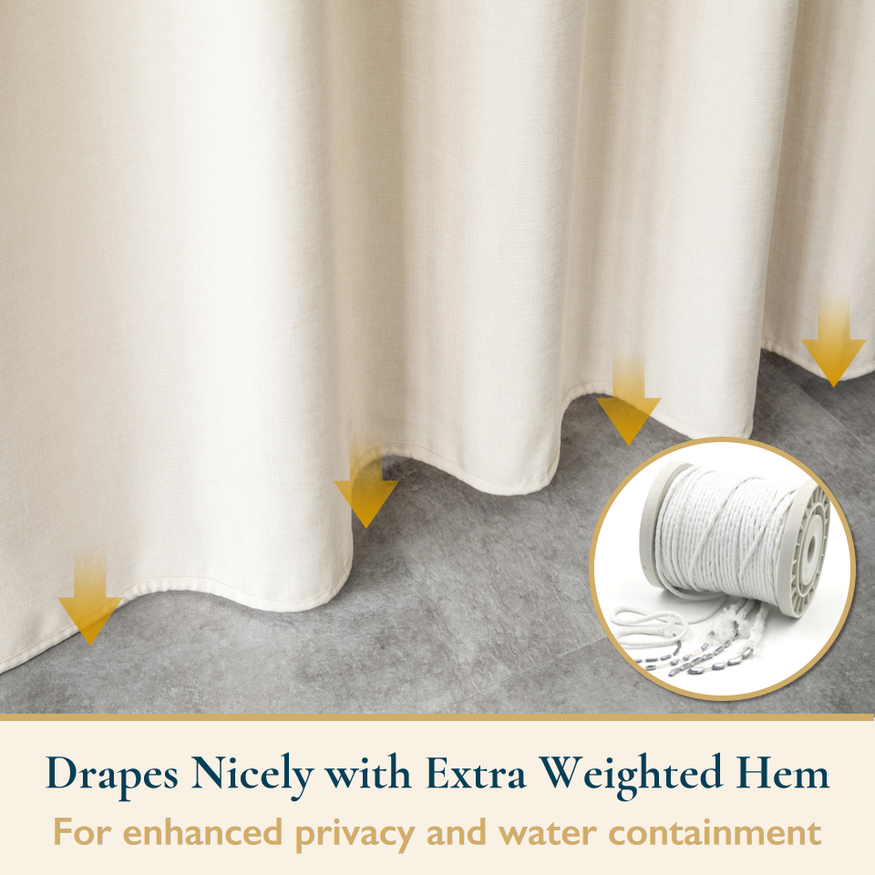 Faux Linen Shower Curtain With Stainless-Steel Hooks, 210 GSM, 72 x 72 in