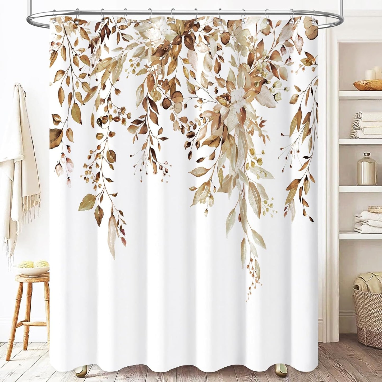 Shower Curtain With Weighted Hem and Bonus Hooks, 120 GSM, 72 x 72 in, Hanging Vines