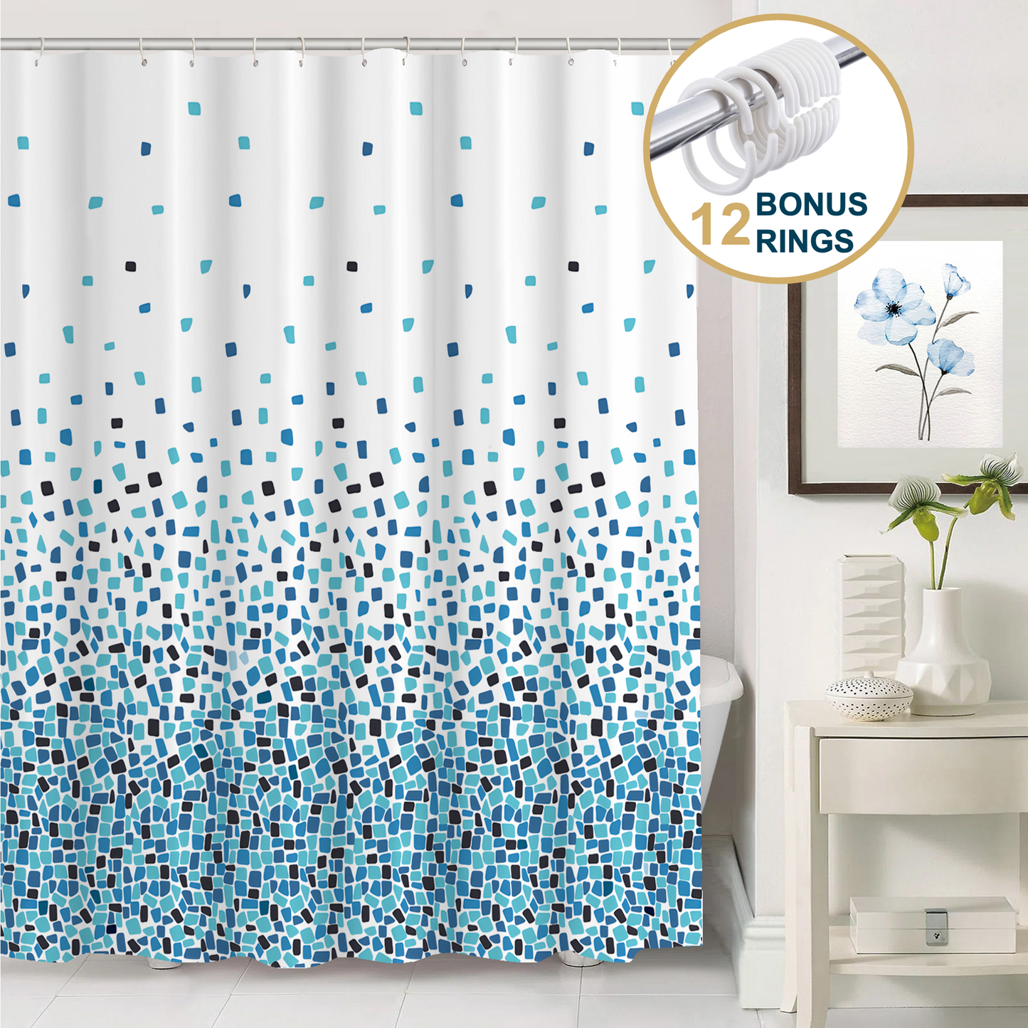 ComfiTime Shower Curtain with Hooks - 90GSM, 72 x 72