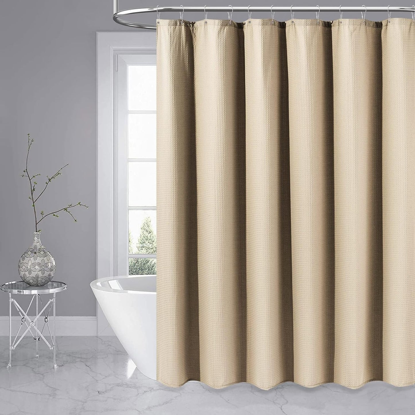 Embossed Shower Curtain With Stainless-Steel Hooks, 230 GSM, multi-size options