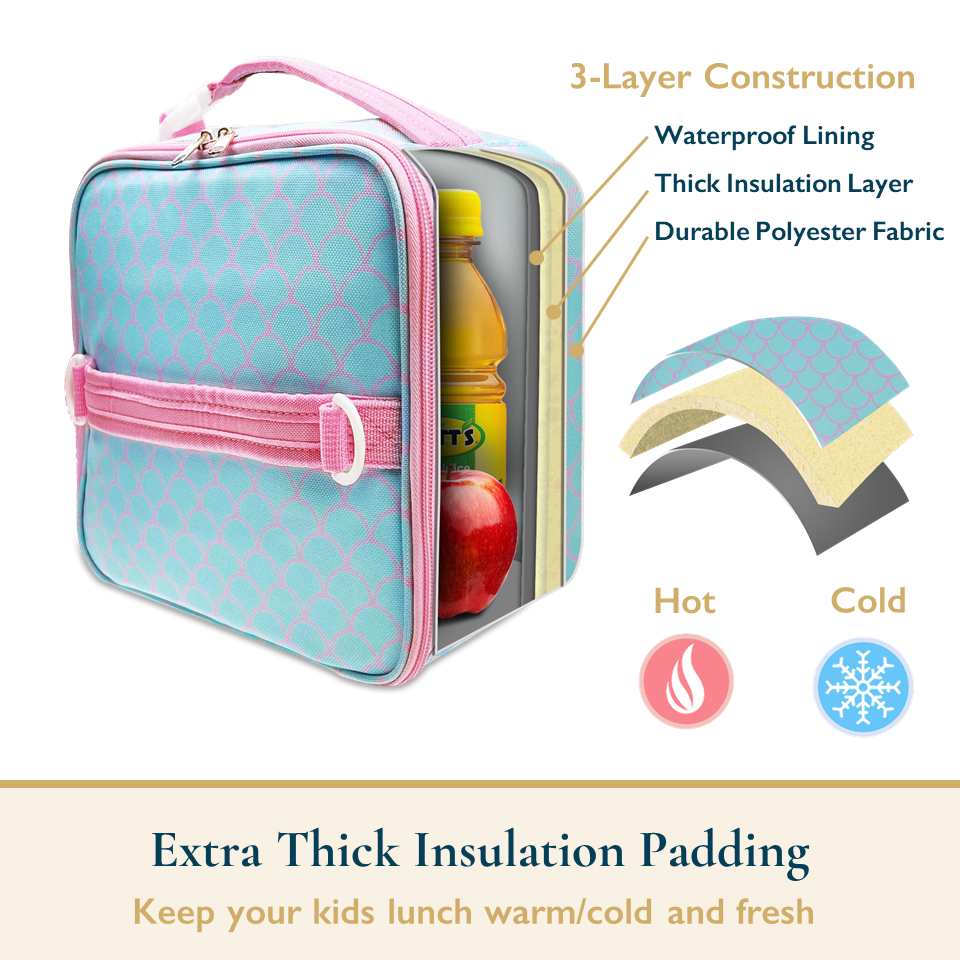 Insulated Lunch Bag for Kids With Shoulder Strap and Handles