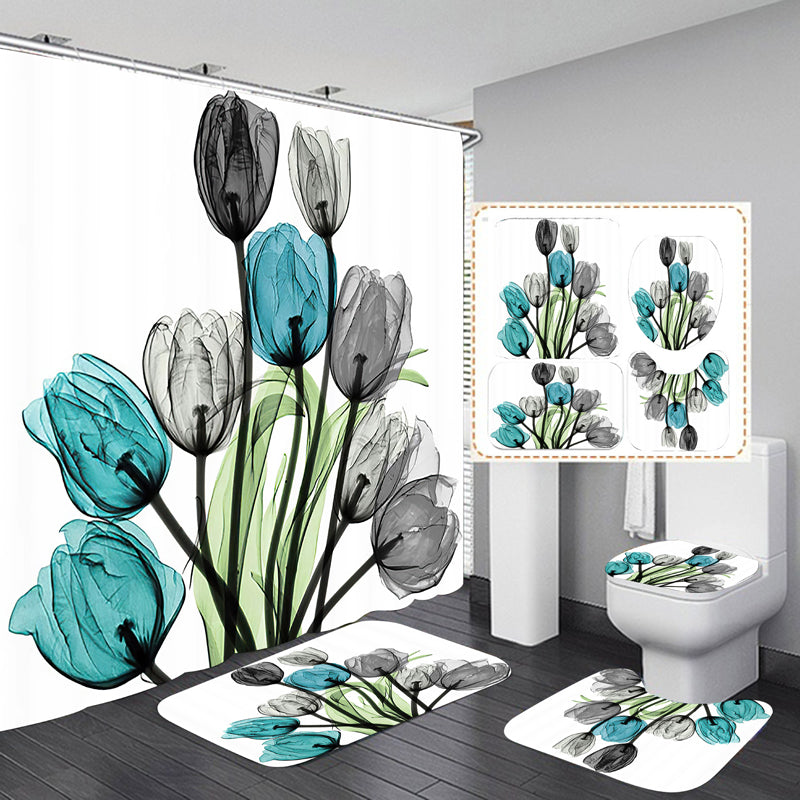 Shower Curtain and Bathroom Rug Set - 4PCS