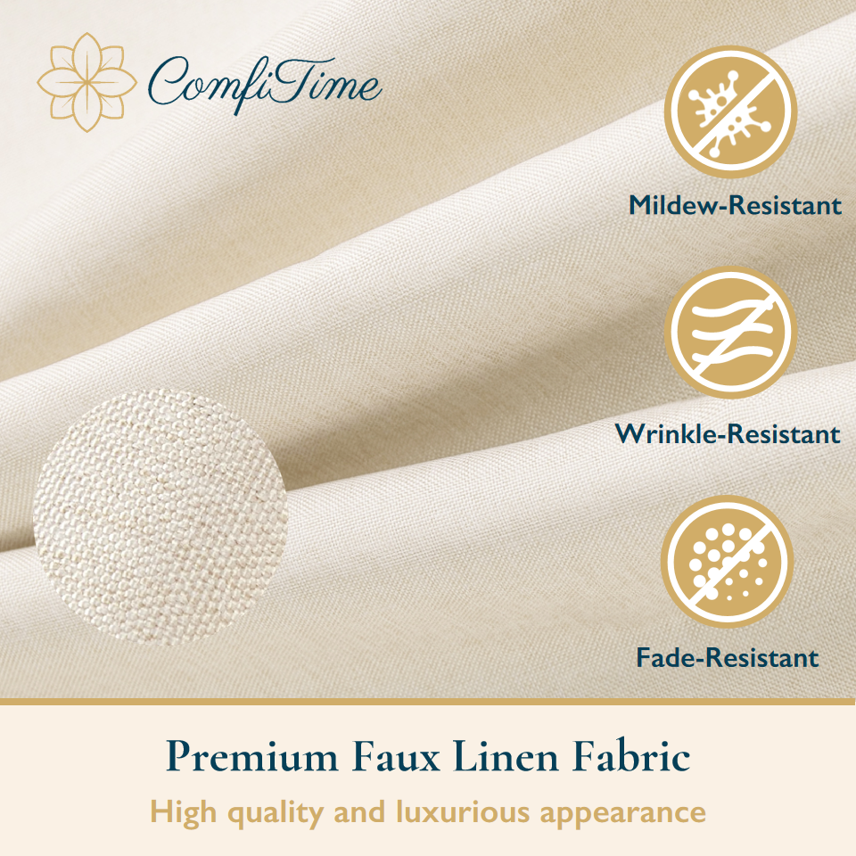 Faux Linen Shower Curtain With Stainless-Steel Hooks, 210 GSM, 72 x 72 in