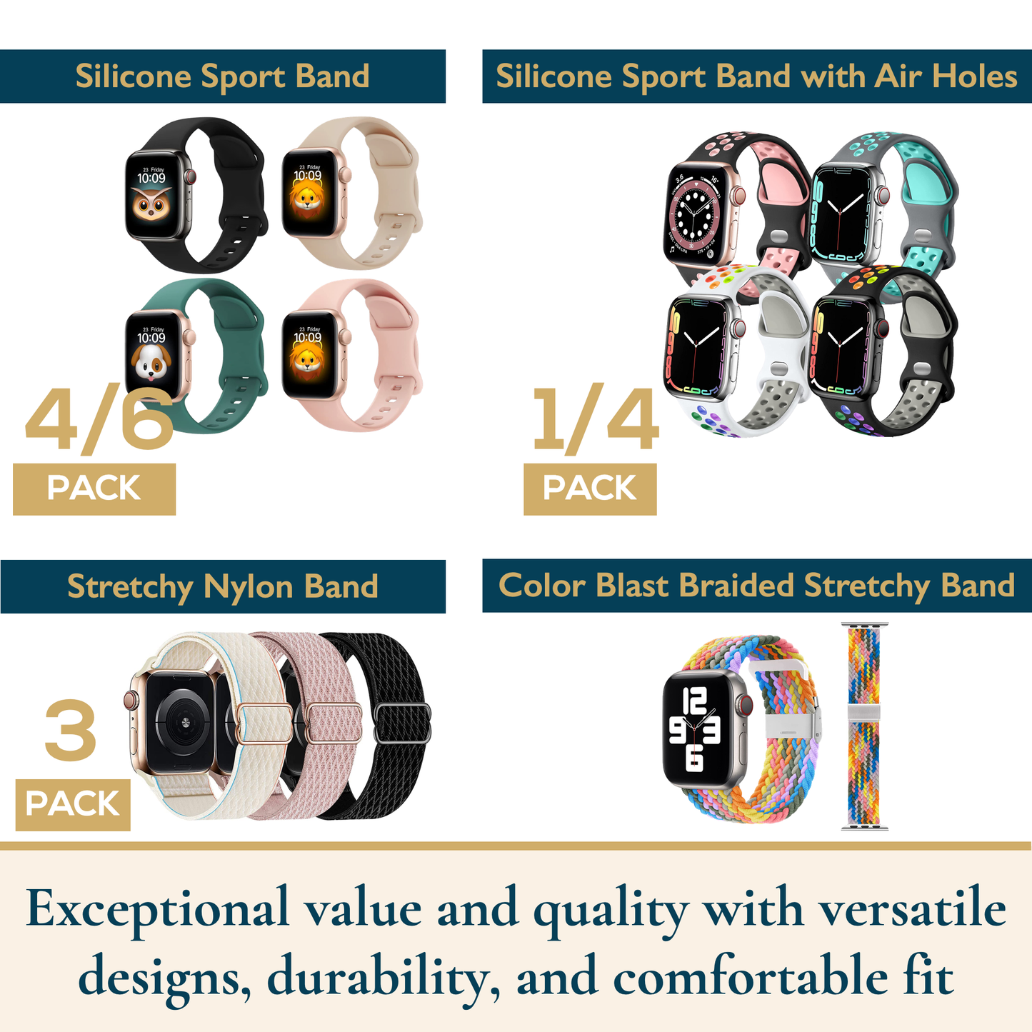 Silicone Apple Watch Sport Band, 6 Pack