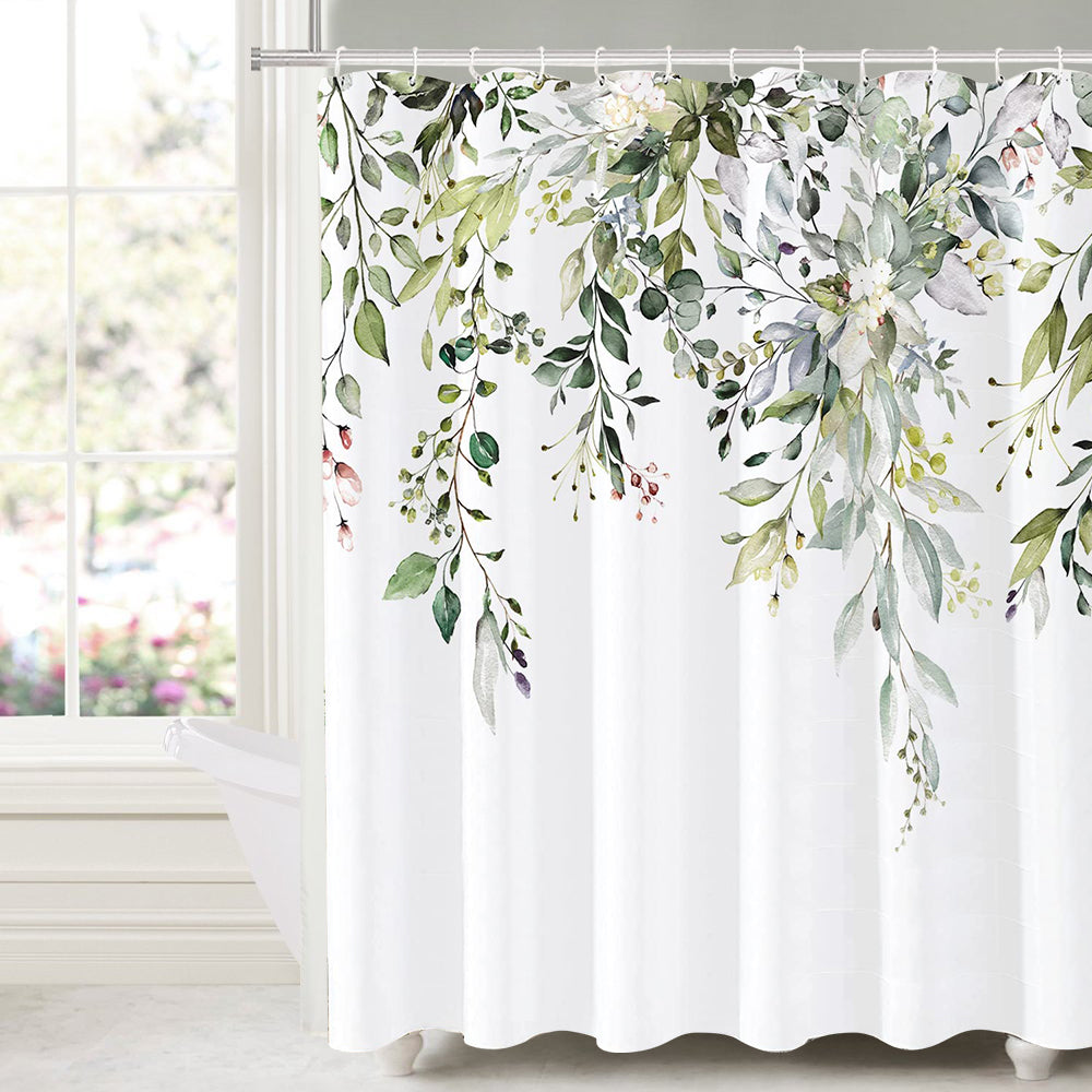 Shower Curtain With Weighted Hem and Bonus Hooks, 120 GSM, 72 x 72 in, Hanging Vines