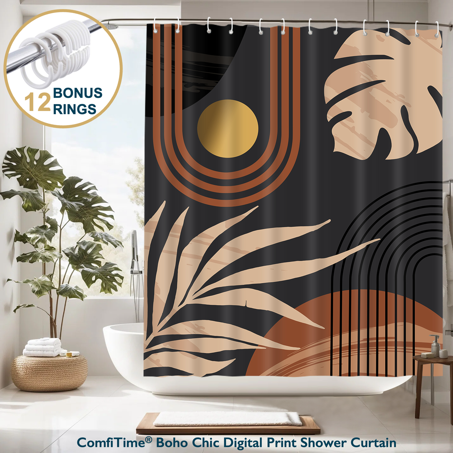 Boho Shower Curtain with Hooks