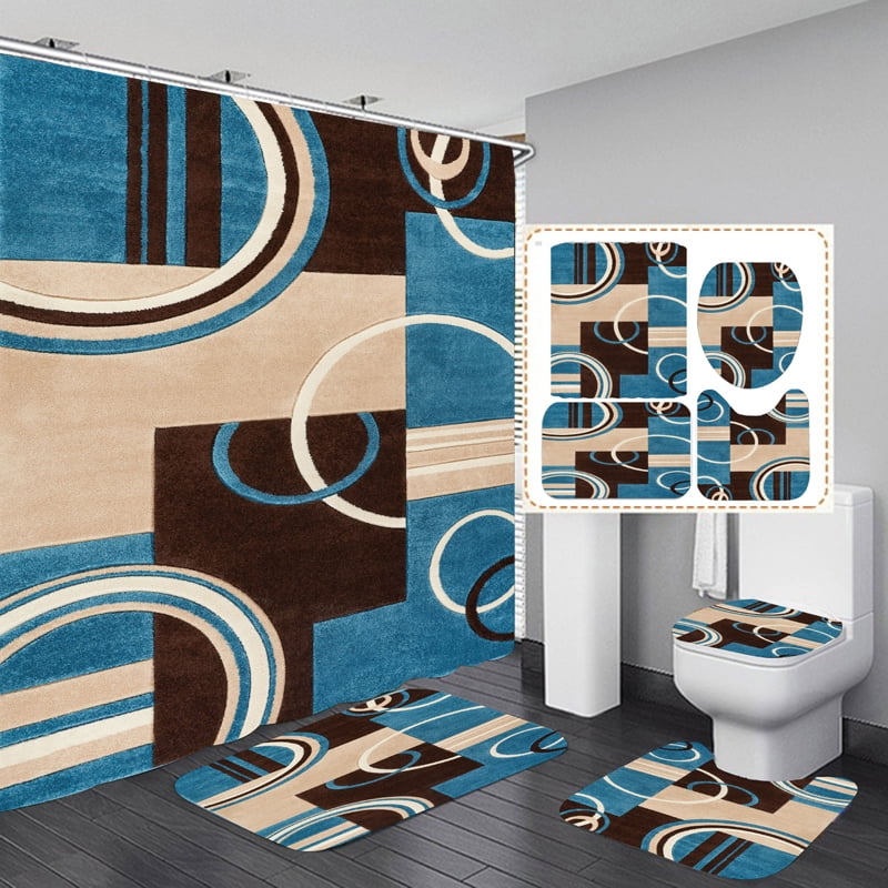 Shower Curtain and Bathroom Rug Set - 4PCS