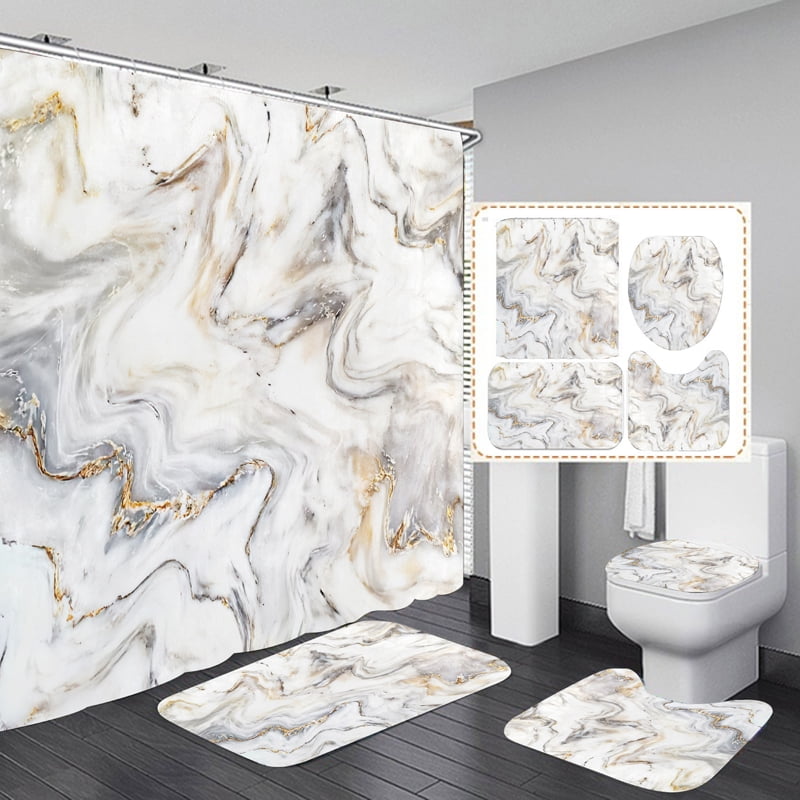 Shower Curtain and Bathroom Rug Set - 4PCS