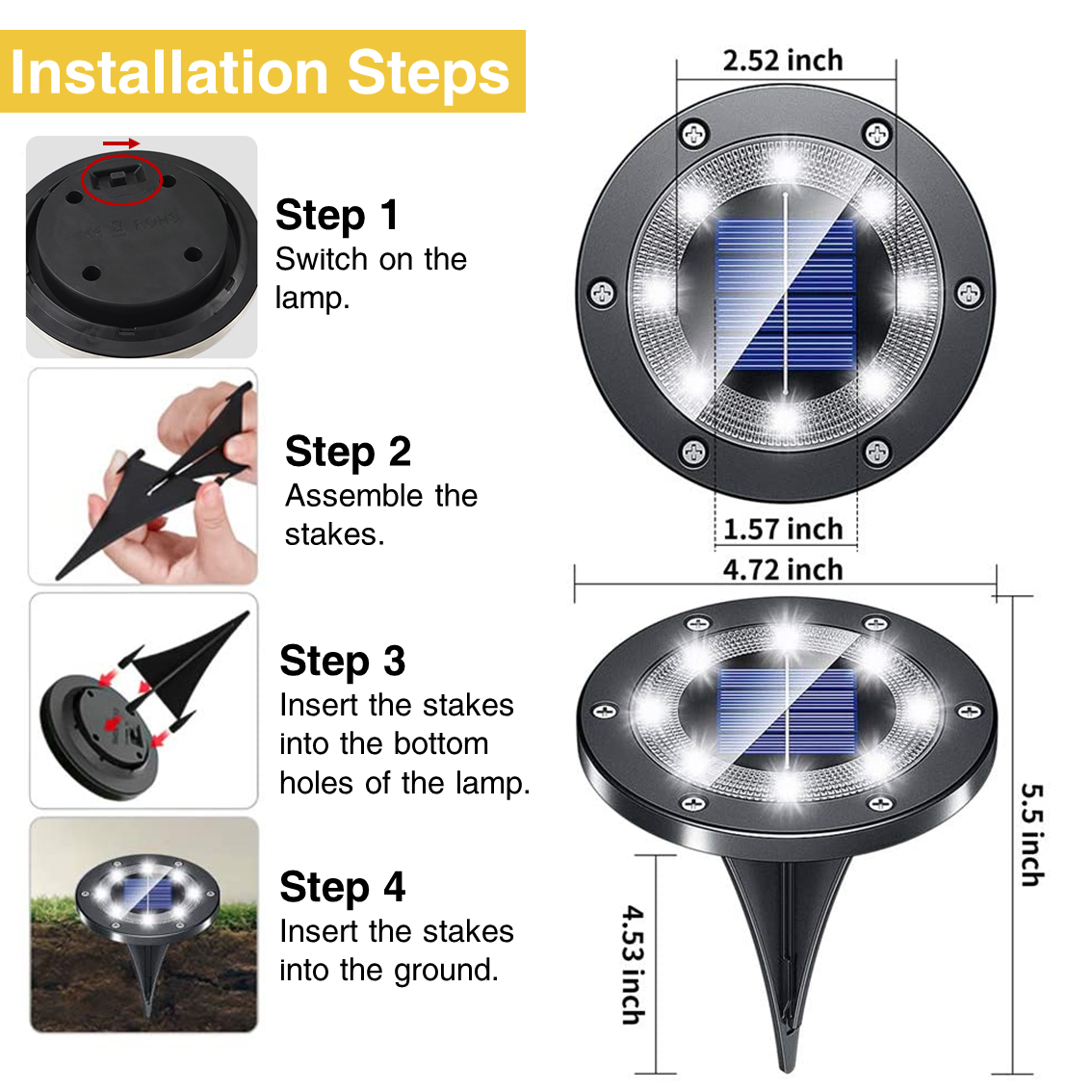 Solar Ground Light With Stainless-Steel Casing