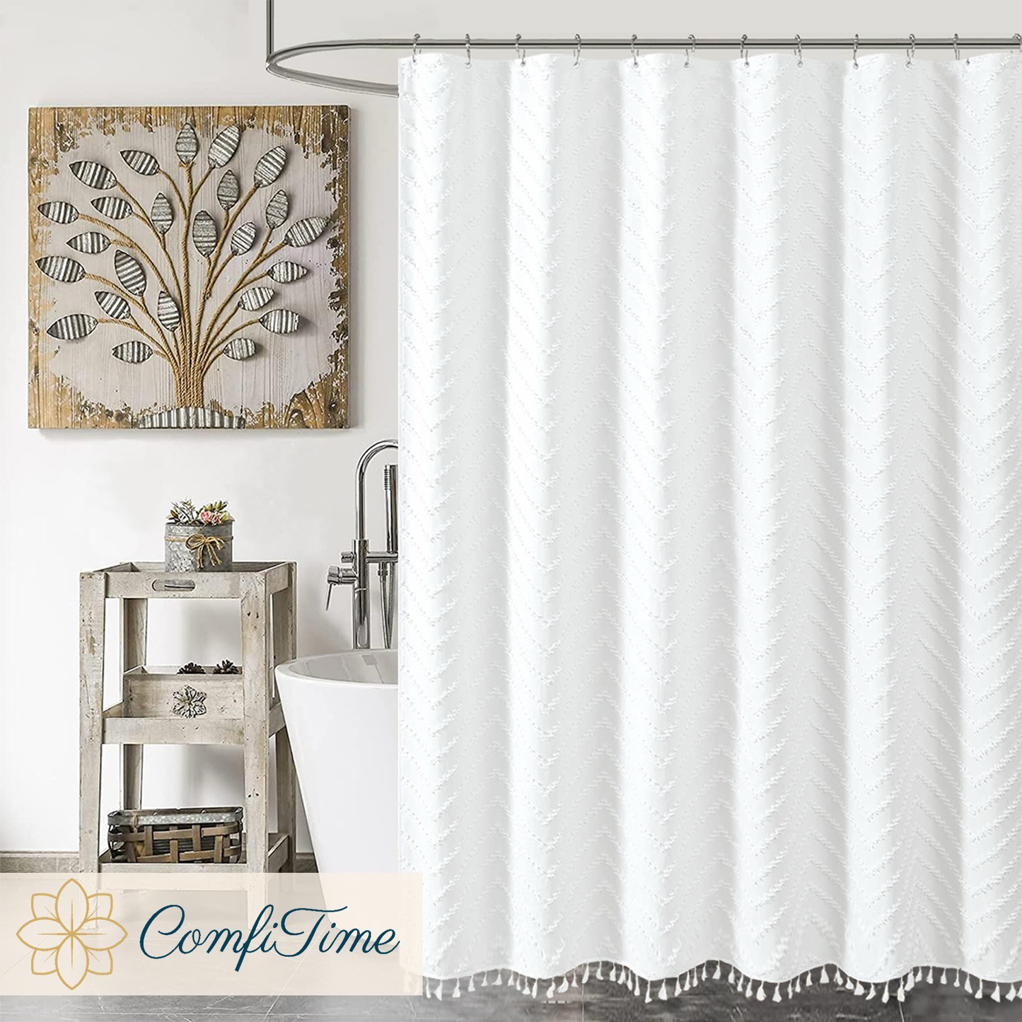 Shower Curtain-Tassels-Chevron