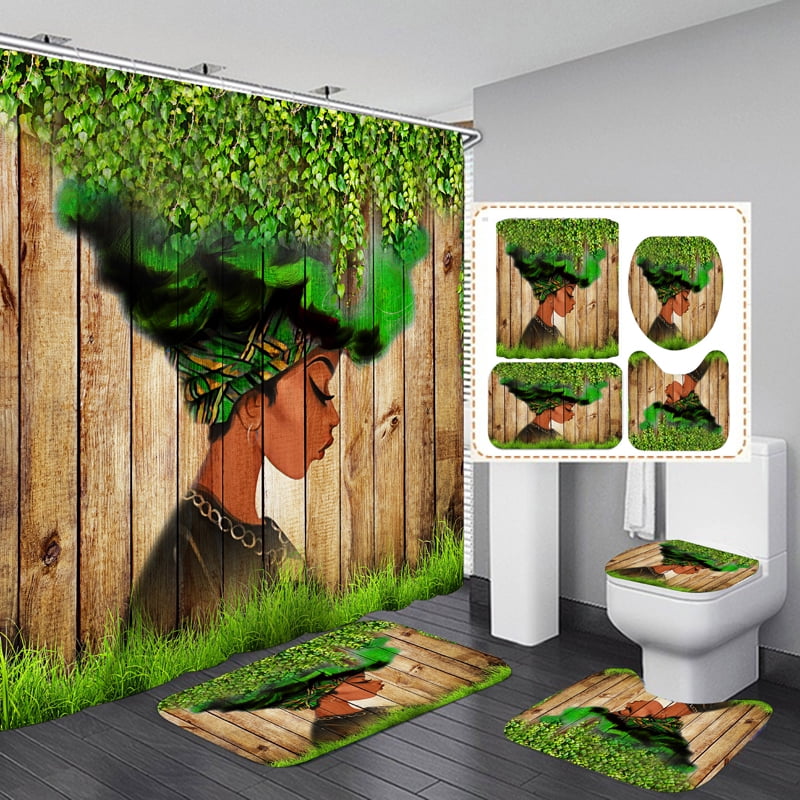 Shower Curtain and Bathroom Rug Set - 4PCS
