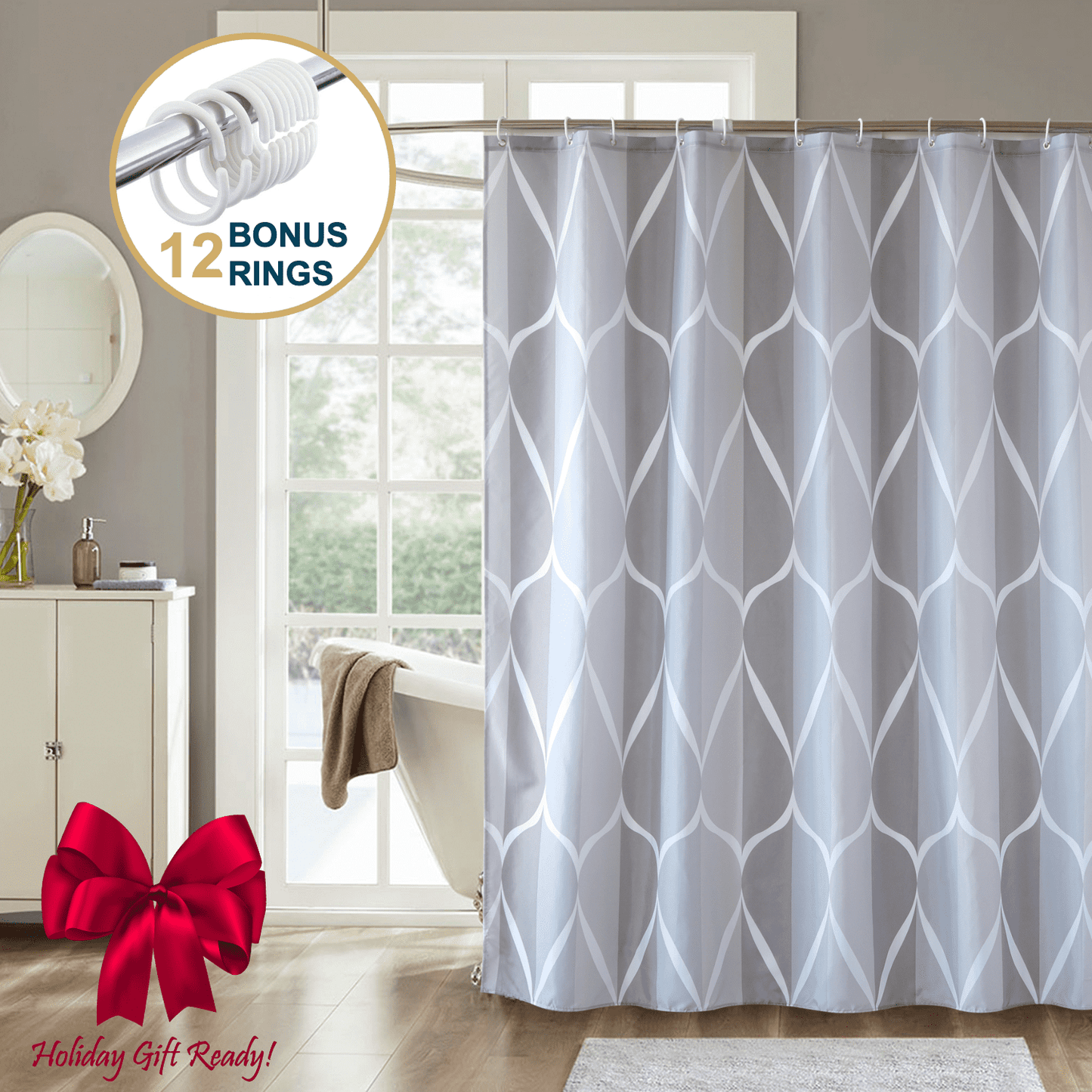 ComfiTime Shower Curtain with Hooks - 90GSM, 72 x 72
