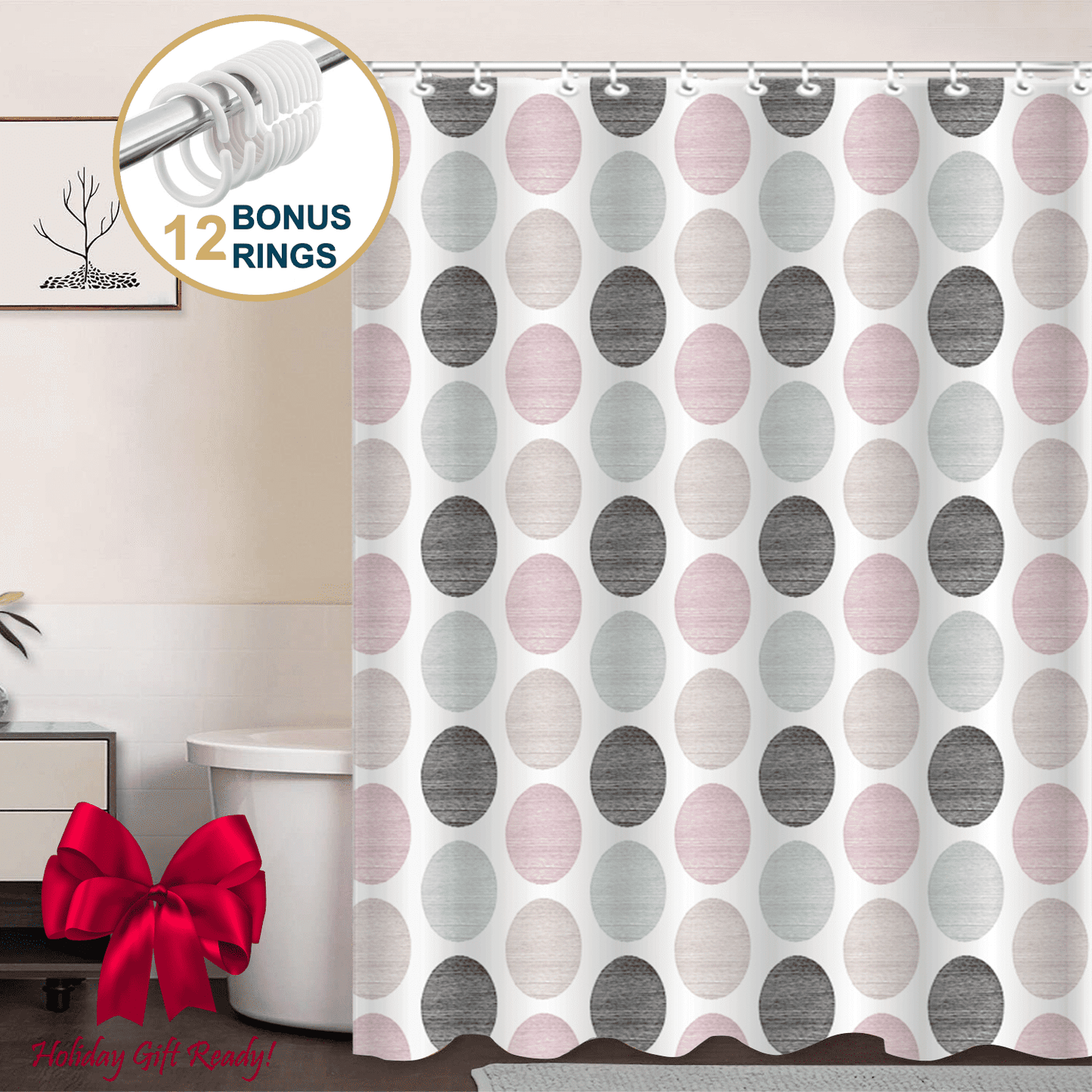 ComfiTime Shower Curtain with Hooks - 90GSM, 72 x 72