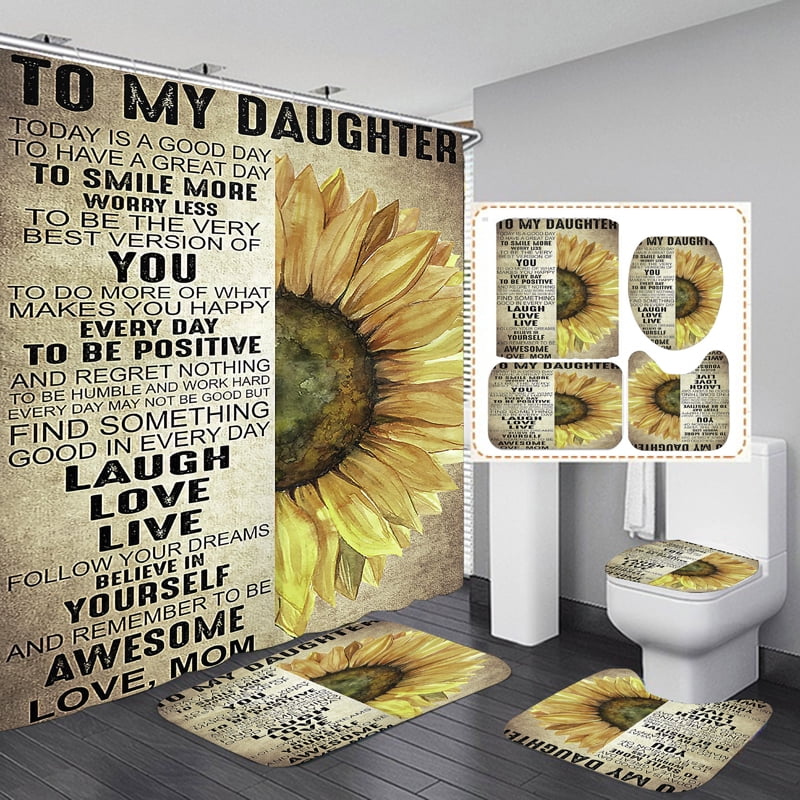 Shower Curtain and Bathroom Rug Set - 4PCS