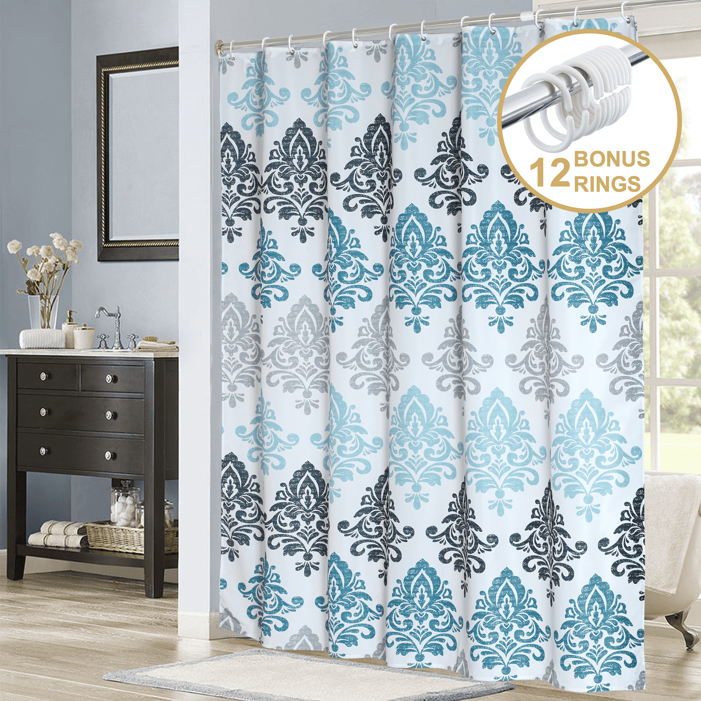 ComfiTime Shower Curtain with Hooks - 90GSM, 72 x 72
