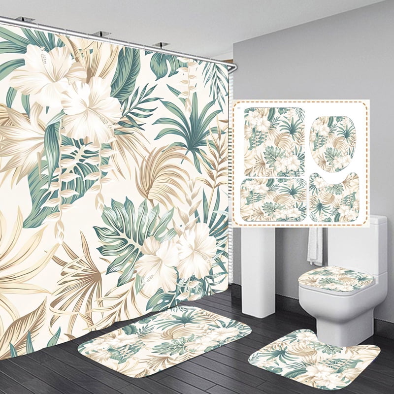 Shower Curtain and Bathroom Rug Set - 4PCS