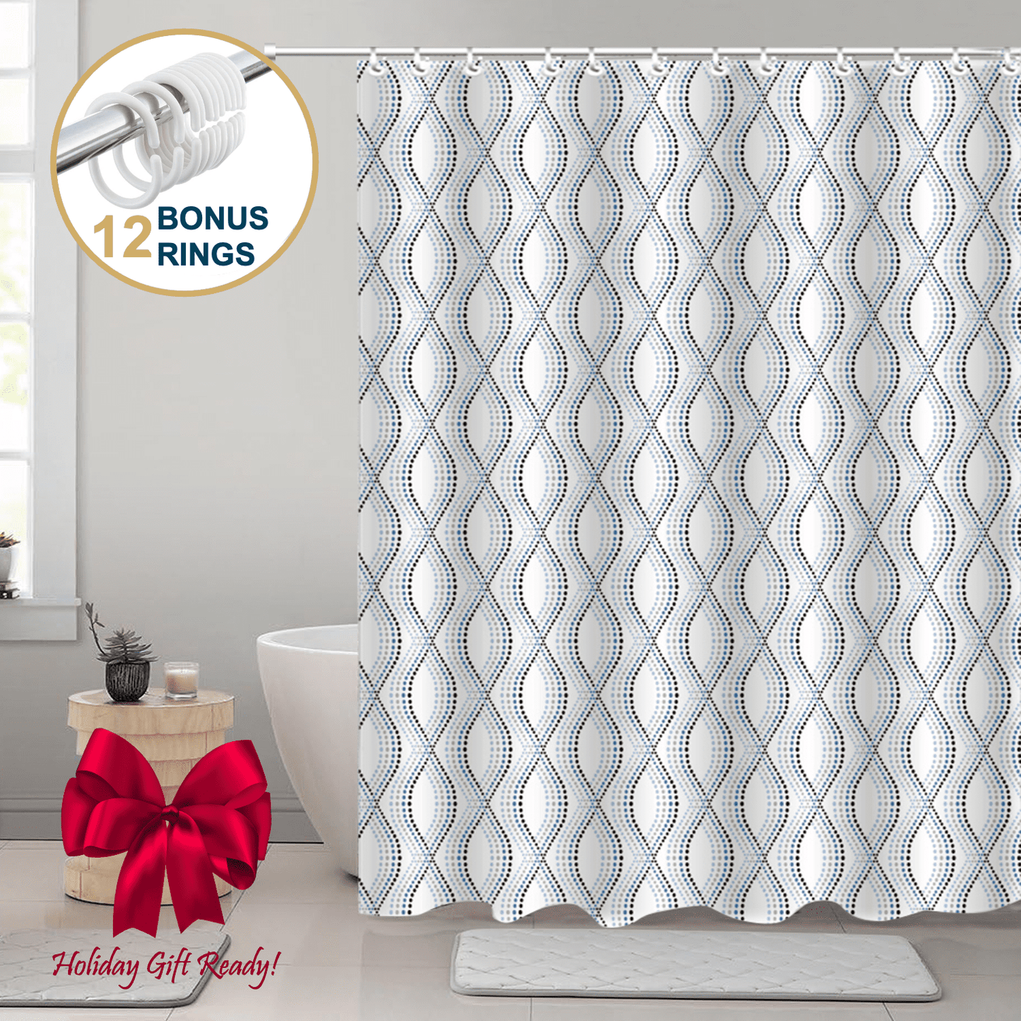 ComfiTime Shower Curtain with Hooks - 90GSM, 72 x 72