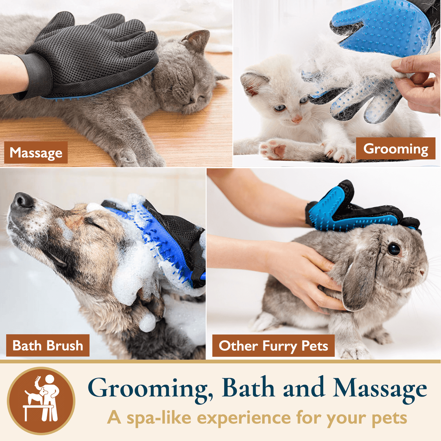 Pet Hair Remover Set - Roller Brush and Pet Grooming Gloves