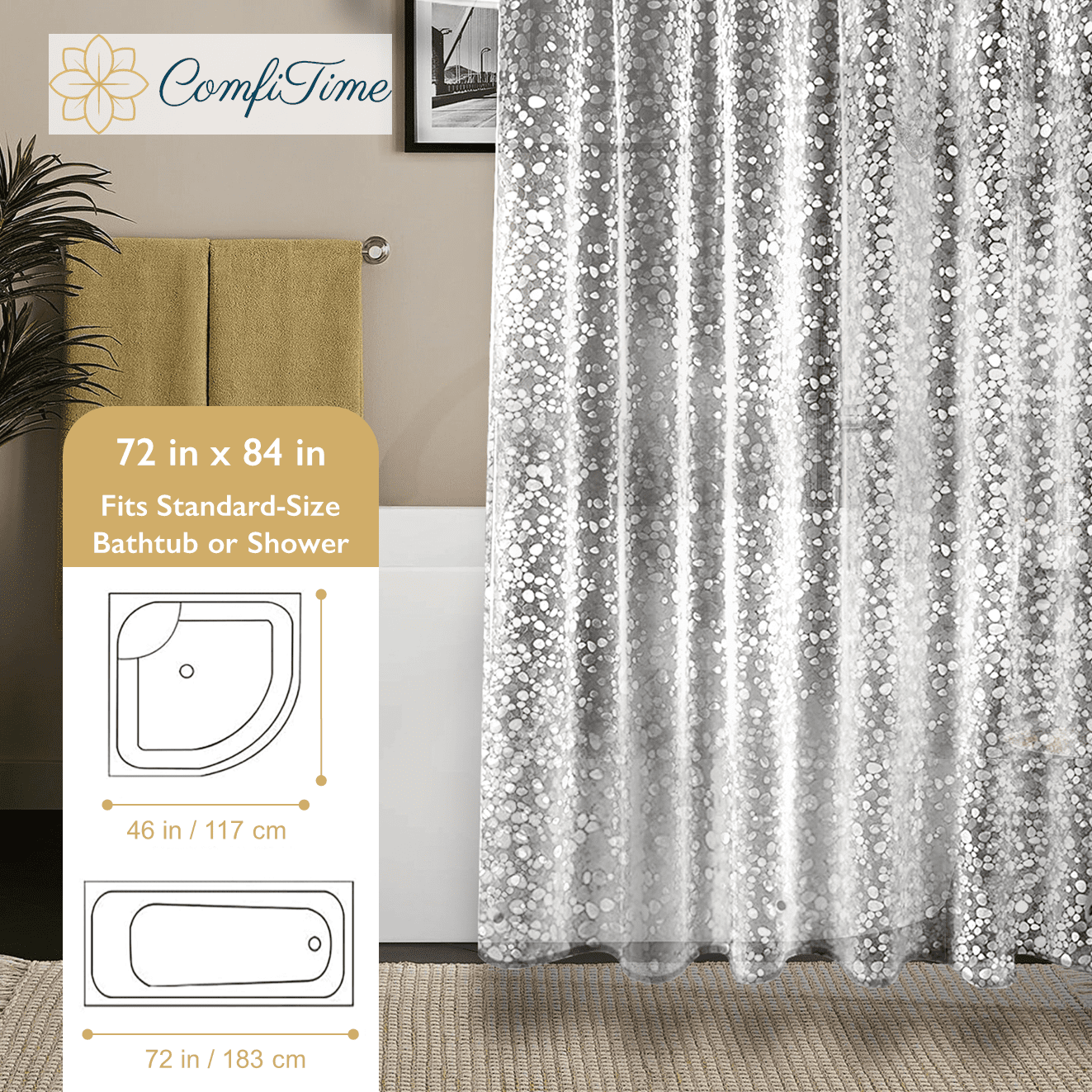 8-Gauge Waterproof Shower Curtain Liner With Bonus Hooks, Sizing Options