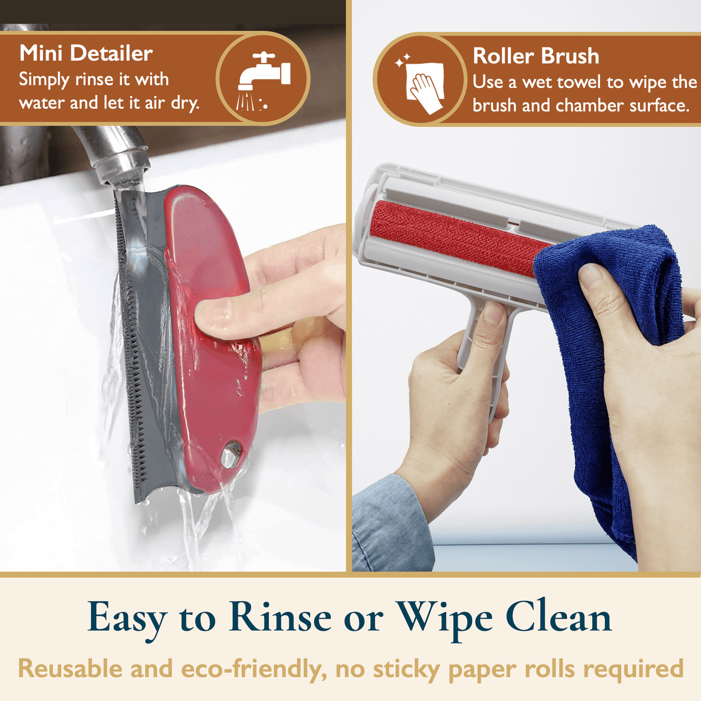 Pet Hair Remover Tool Set - Roller Brush, Mini Detailer