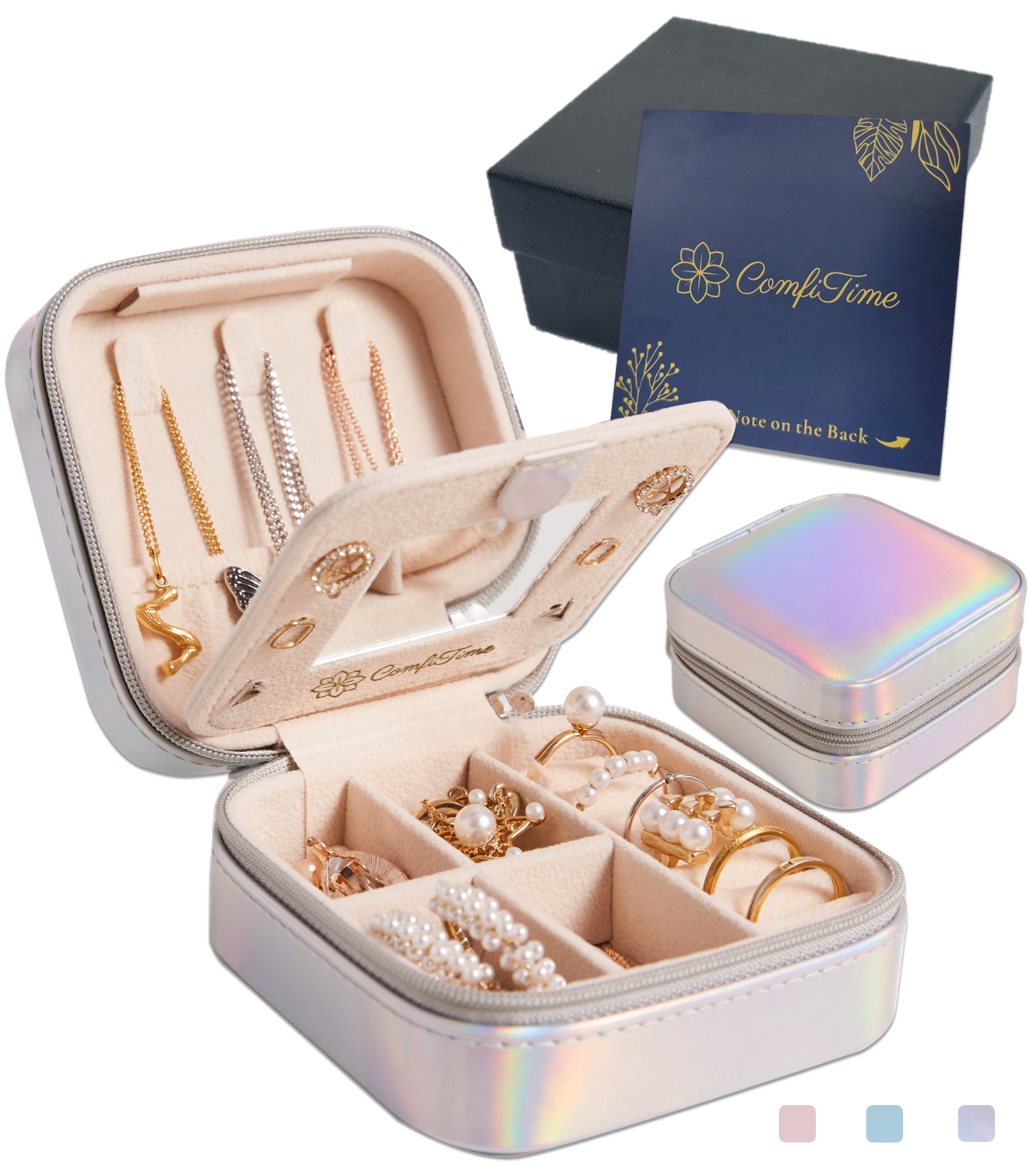 Velvet Travel Jewelry Case With Mirror