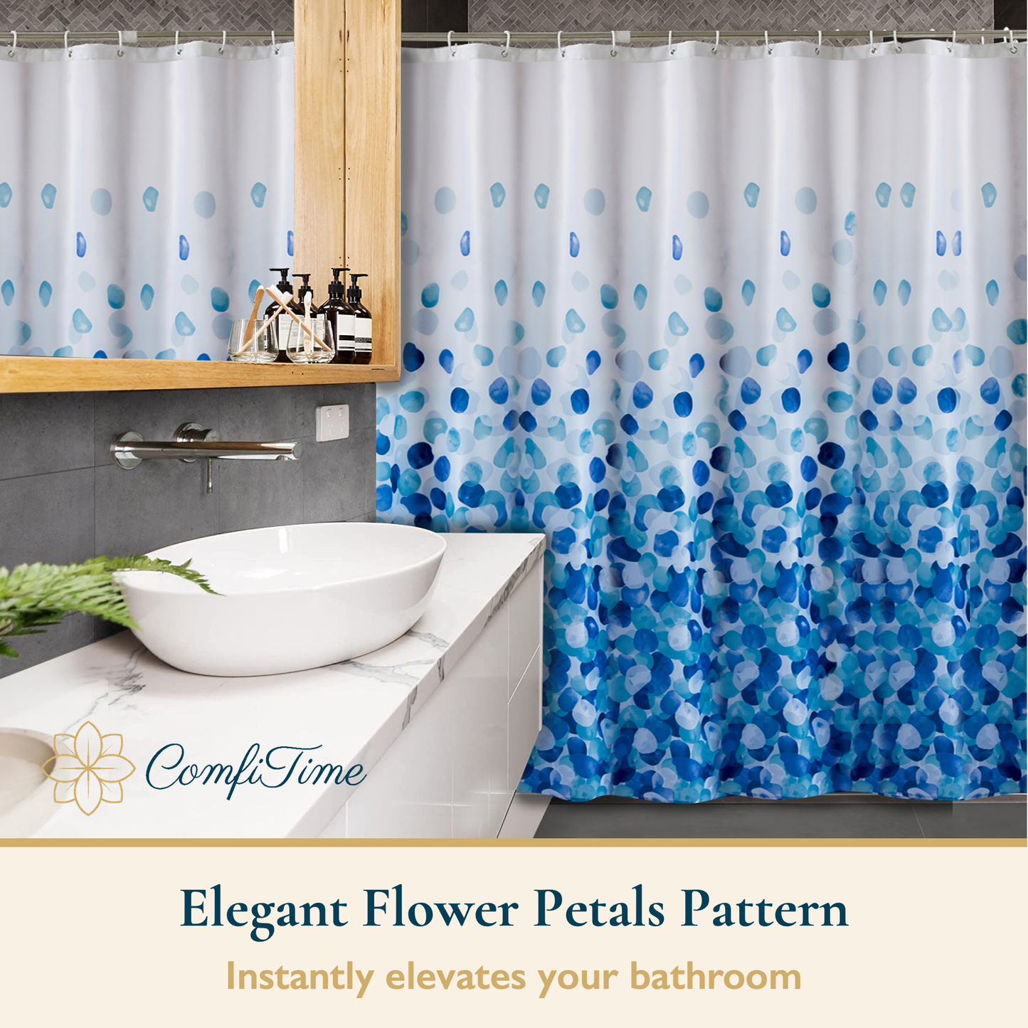 Shower Curtain With Weighted Hem, Rose Petal Floral Design, 72 x 72 in