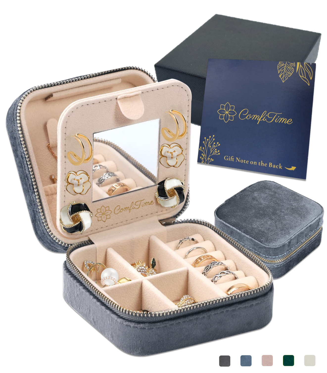 Velvet Travel Jewelry Case With Mirror