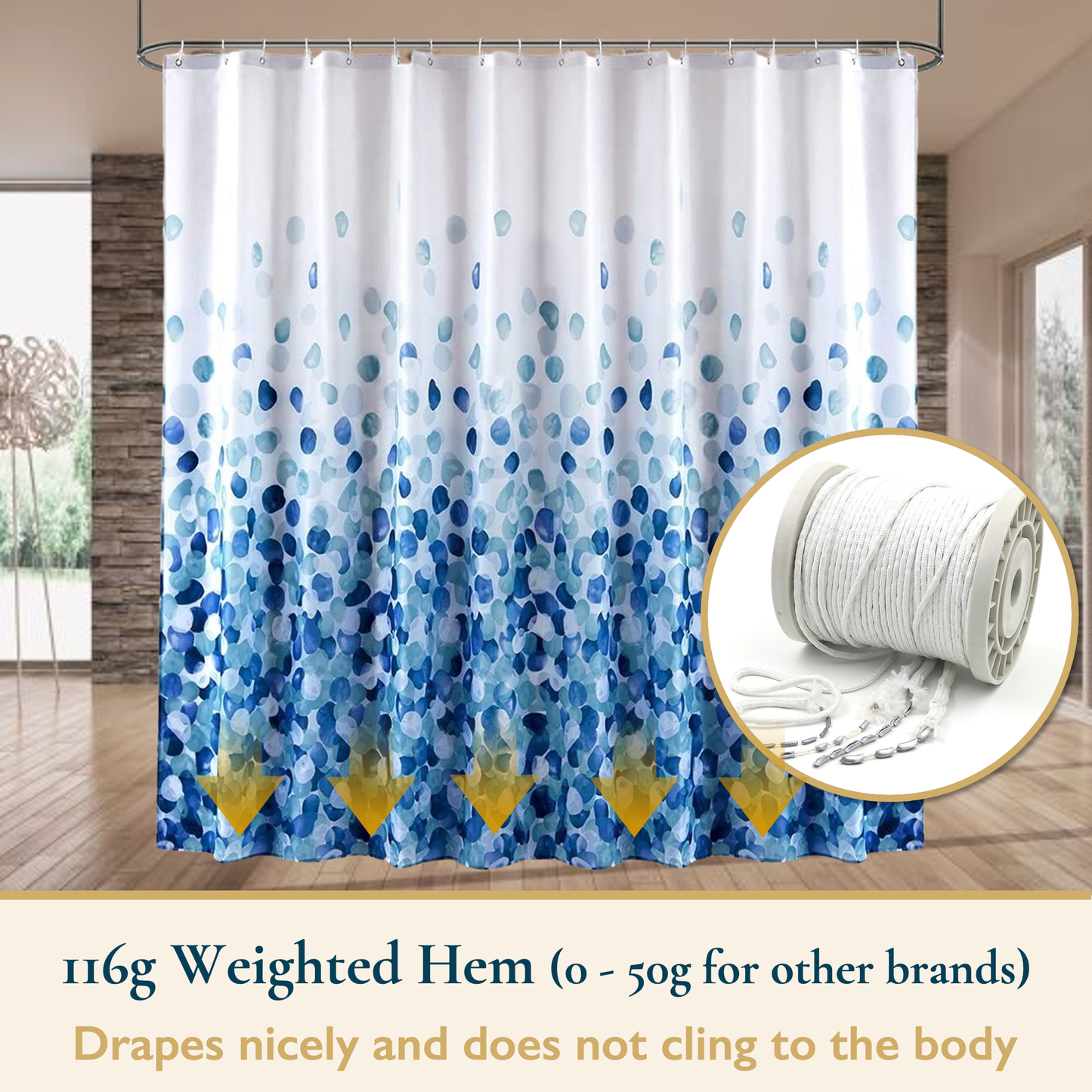 Shower Curtain With Weighted Hem, Rose Petal Floral Design, 72 x 72 in